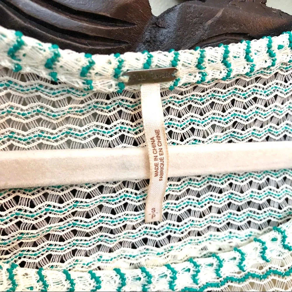 Free People Green Lace Crochet Stripe Peplum Top
